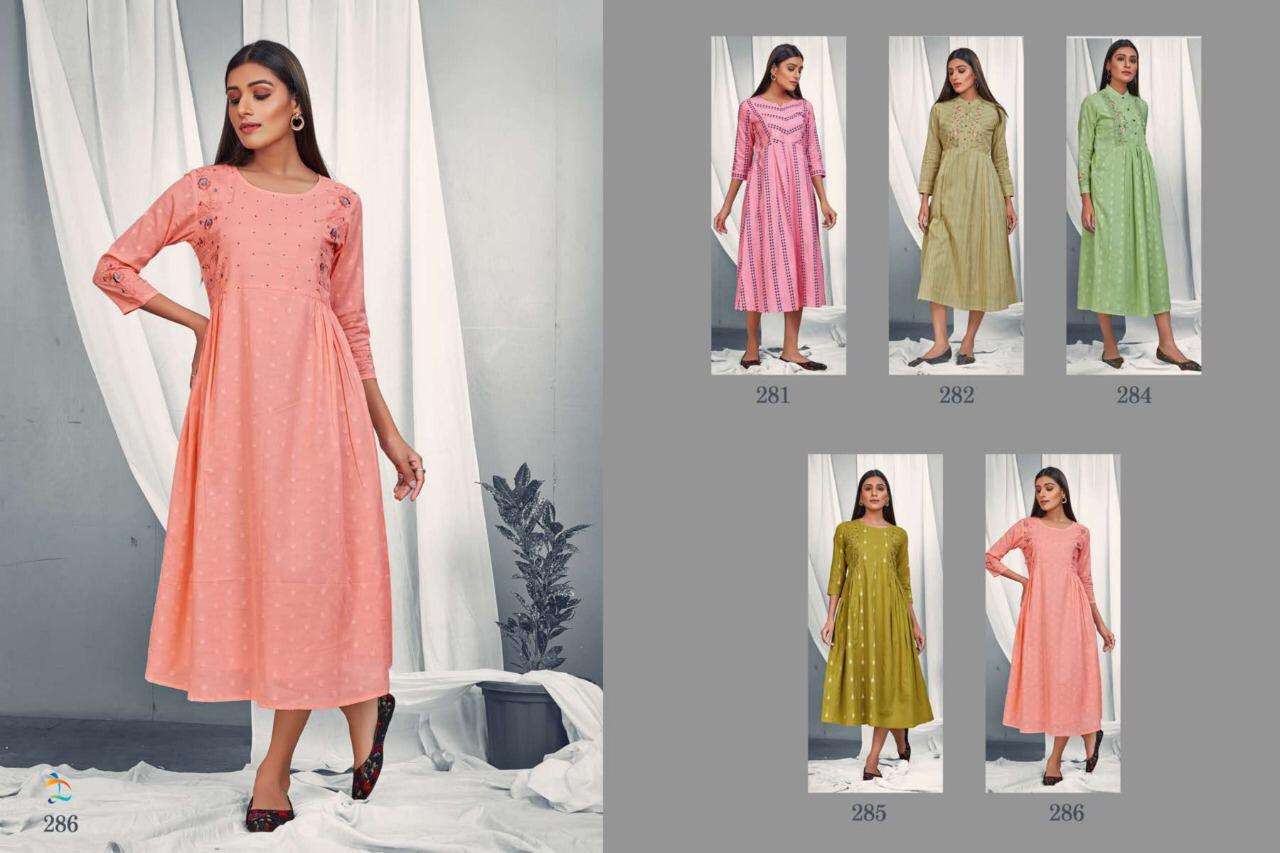 ANNIE BY DOVI FASHION DESIGNER STYLISH FANCY COLORFUL BEAUTIFUL PARTY WEAR & ETHNIC WEAR COLLECTION DOBBY COTTON LINING KURTIS AT WHOLESALE PRICE