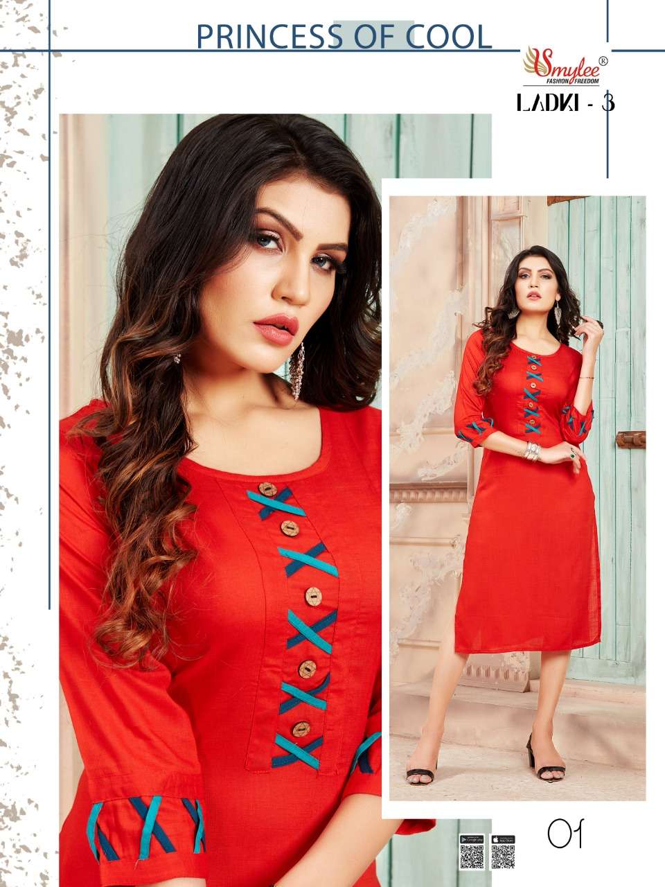 LADKI VOL-3 BY SMYLEE 01 TO 10 SERIES DESIGNER STYLISH FANCY COLORFUL BEAUTIFUL PARTY WEAR & ETHNIC WEAR COLLECTION RAYON WITH WORK KURTIS AT WHOLESALE PRICE