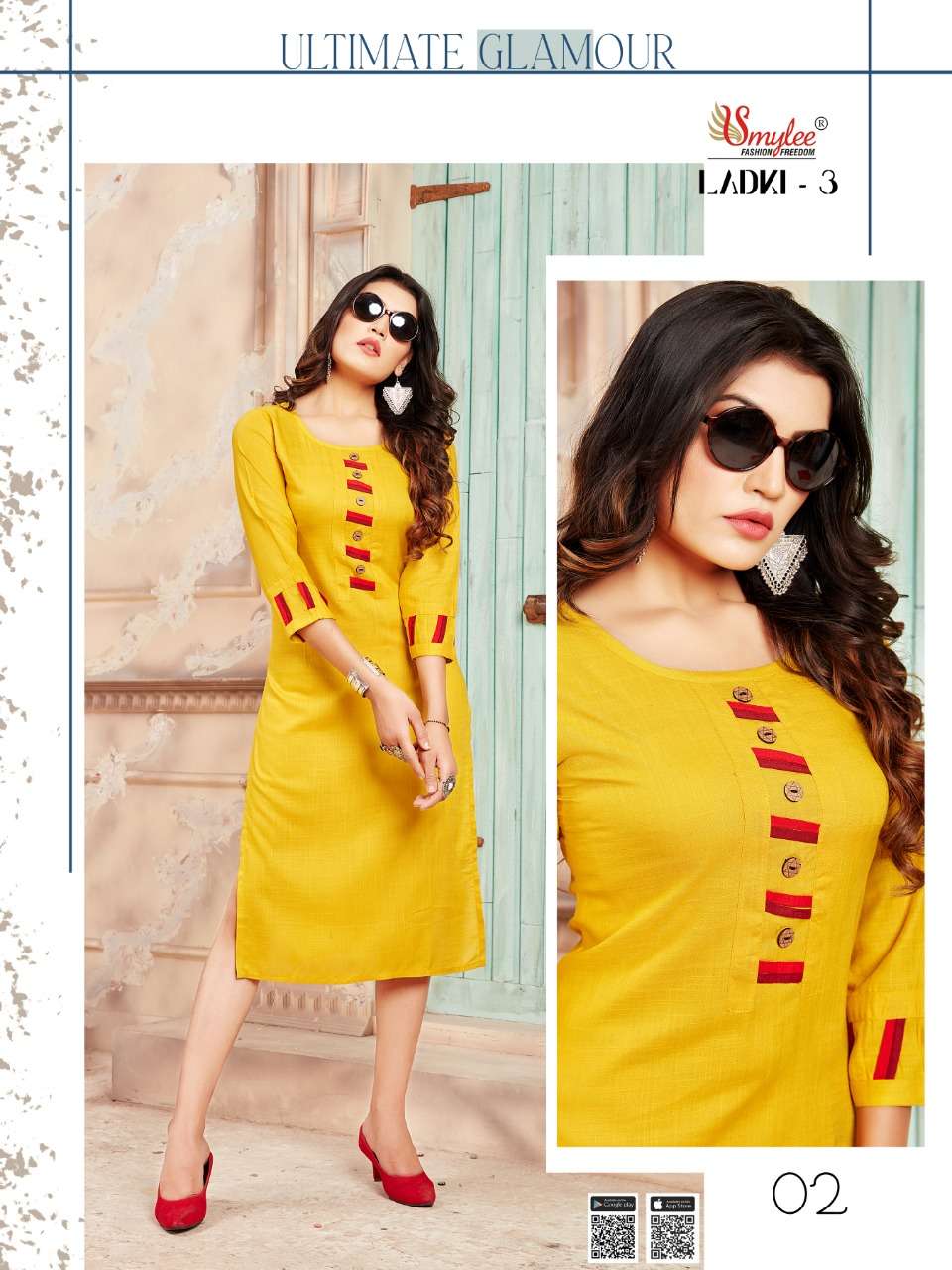 LADKI VOL-3 BY SMYLEE 01 TO 10 SERIES DESIGNER STYLISH FANCY COLORFUL BEAUTIFUL PARTY WEAR & ETHNIC WEAR COLLECTION RAYON WITH WORK KURTIS AT WHOLESALE PRICE