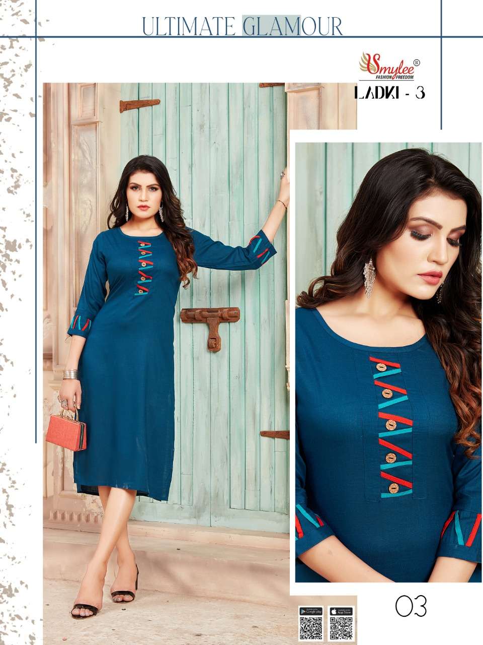 LADKI VOL-3 BY SMYLEE 01 TO 10 SERIES DESIGNER STYLISH FANCY COLORFUL BEAUTIFUL PARTY WEAR & ETHNIC WEAR COLLECTION RAYON WITH WORK KURTIS AT WHOLESALE PRICE