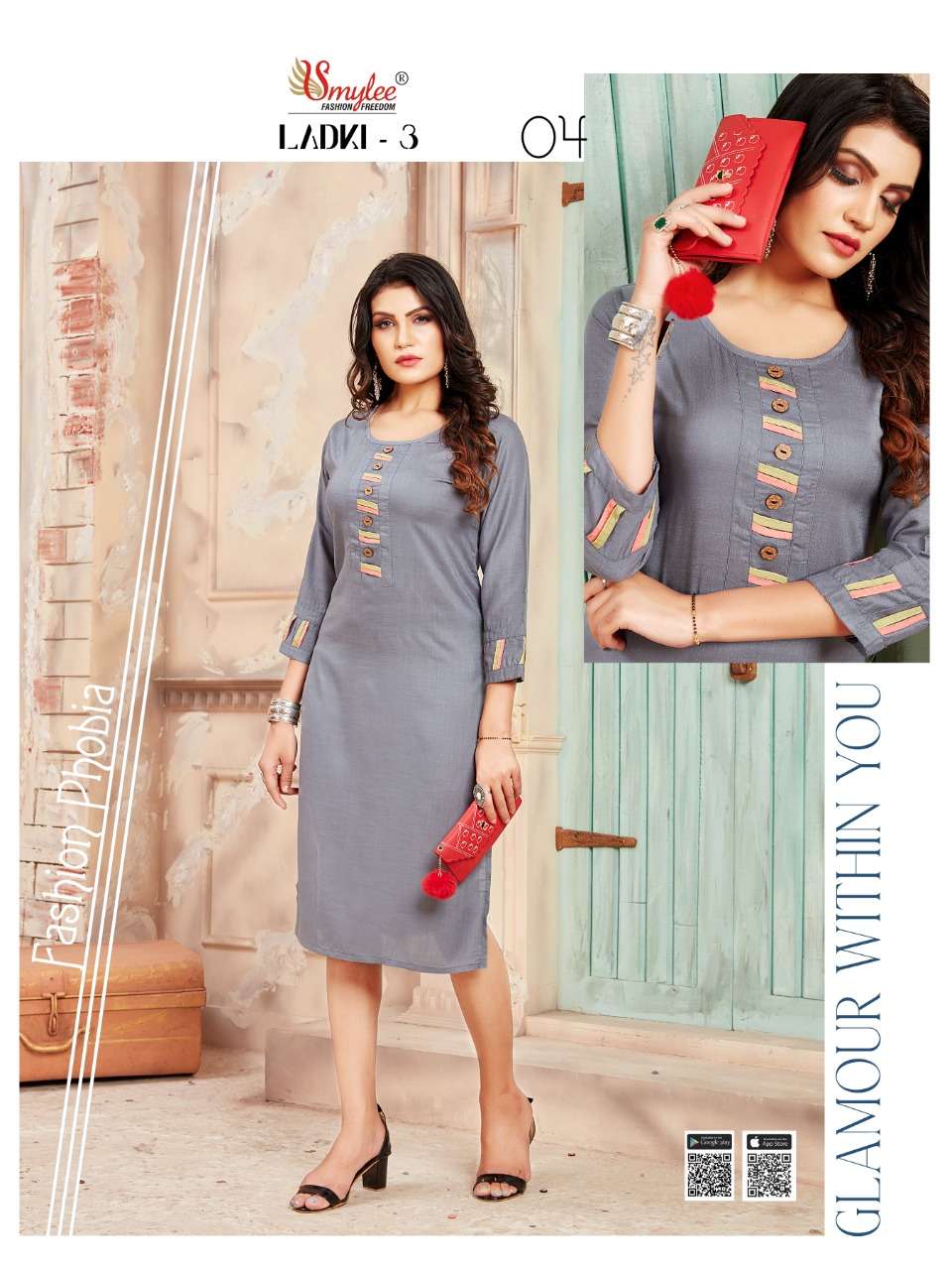 LADKI VOL-3 BY SMYLEE 01 TO 10 SERIES DESIGNER STYLISH FANCY COLORFUL BEAUTIFUL PARTY WEAR & ETHNIC WEAR COLLECTION RAYON WITH WORK KURTIS AT WHOLESALE PRICE