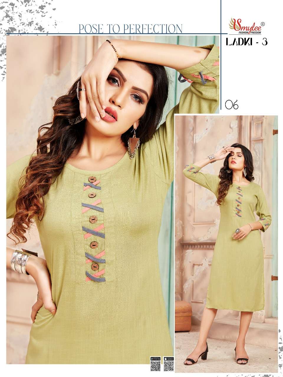 LADKI VOL-3 BY SMYLEE 01 TO 10 SERIES DESIGNER STYLISH FANCY COLORFUL BEAUTIFUL PARTY WEAR & ETHNIC WEAR COLLECTION RAYON WITH WORK KURTIS AT WHOLESALE PRICE