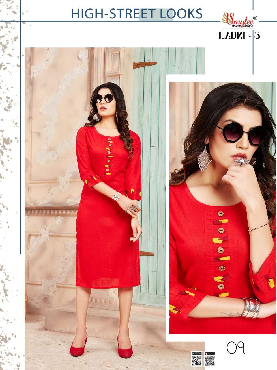 LADKI VOL-3 BY SMYLEE 01 TO 10 SERIES DESIGNER STYLISH FANCY COLORFUL BEAUTIFUL PARTY WEAR & ETHNIC WEAR COLLECTION RAYON WITH WORK KURTIS AT WHOLESALE PRICE