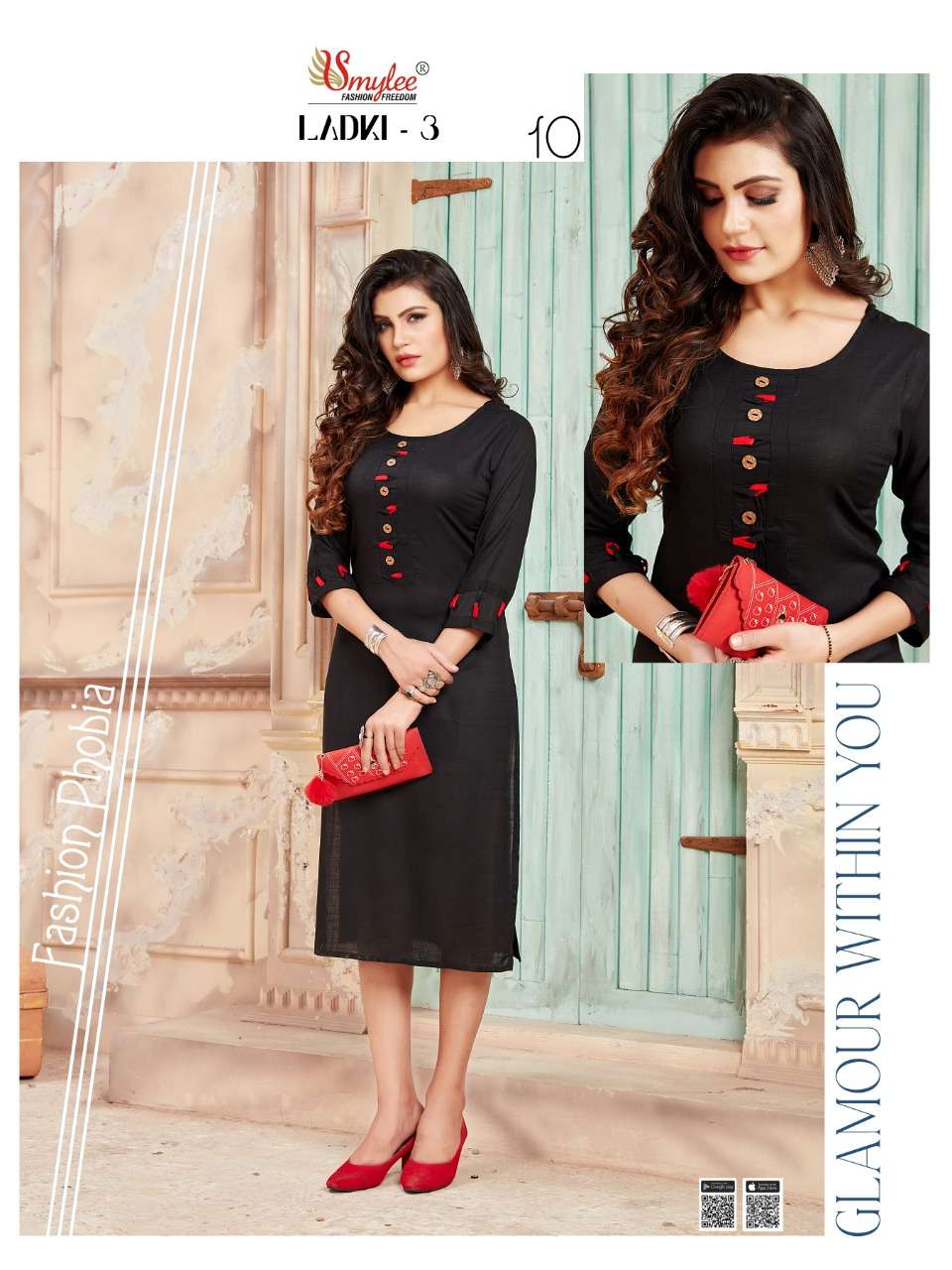 LADKI VOL-3 BY SMYLEE 01 TO 10 SERIES DESIGNER STYLISH FANCY COLORFUL BEAUTIFUL PARTY WEAR & ETHNIC WEAR COLLECTION RAYON WITH WORK KURTIS AT WHOLESALE PRICE