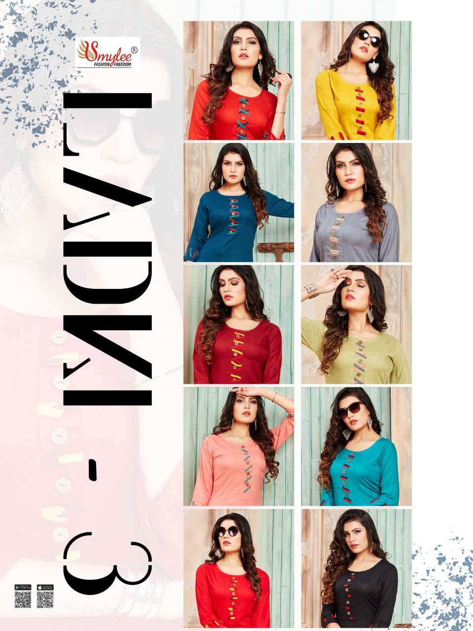 LADKI VOL-3 BY SMYLEE 01 TO 10 SERIES DESIGNER STYLISH FANCY COLORFUL BEAUTIFUL PARTY WEAR & ETHNIC WEAR COLLECTION RAYON WITH WORK KURTIS AT WHOLESALE PRICE