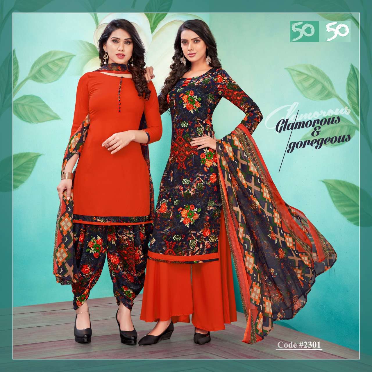 50 50 VOL-23 BY APPLE LEAF 2301 TO 2312 SERIES BEAUTIFUL SUITS COLORFUL STYLISH FANCY CASUAL WEAR & ETHNIC WEAR FANCY DRESSES AT WHOLESALE PRICE