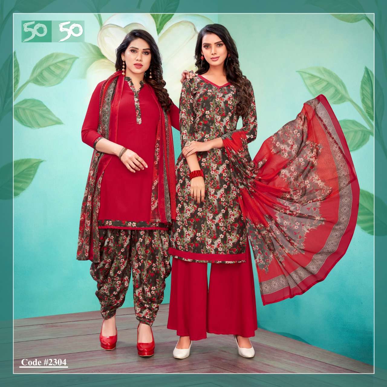 50 50 VOL-23 BY APPLE LEAF 2301 TO 2312 SERIES BEAUTIFUL SUITS COLORFUL STYLISH FANCY CASUAL WEAR & ETHNIC WEAR FANCY DRESSES AT WHOLESALE PRICE