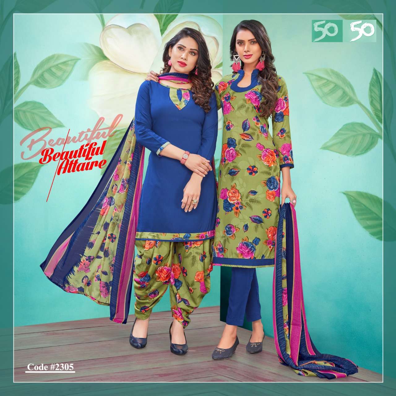 50 50 VOL-23 BY APPLE LEAF 2301 TO 2312 SERIES BEAUTIFUL SUITS COLORFUL STYLISH FANCY CASUAL WEAR & ETHNIC WEAR FANCY DRESSES AT WHOLESALE PRICE