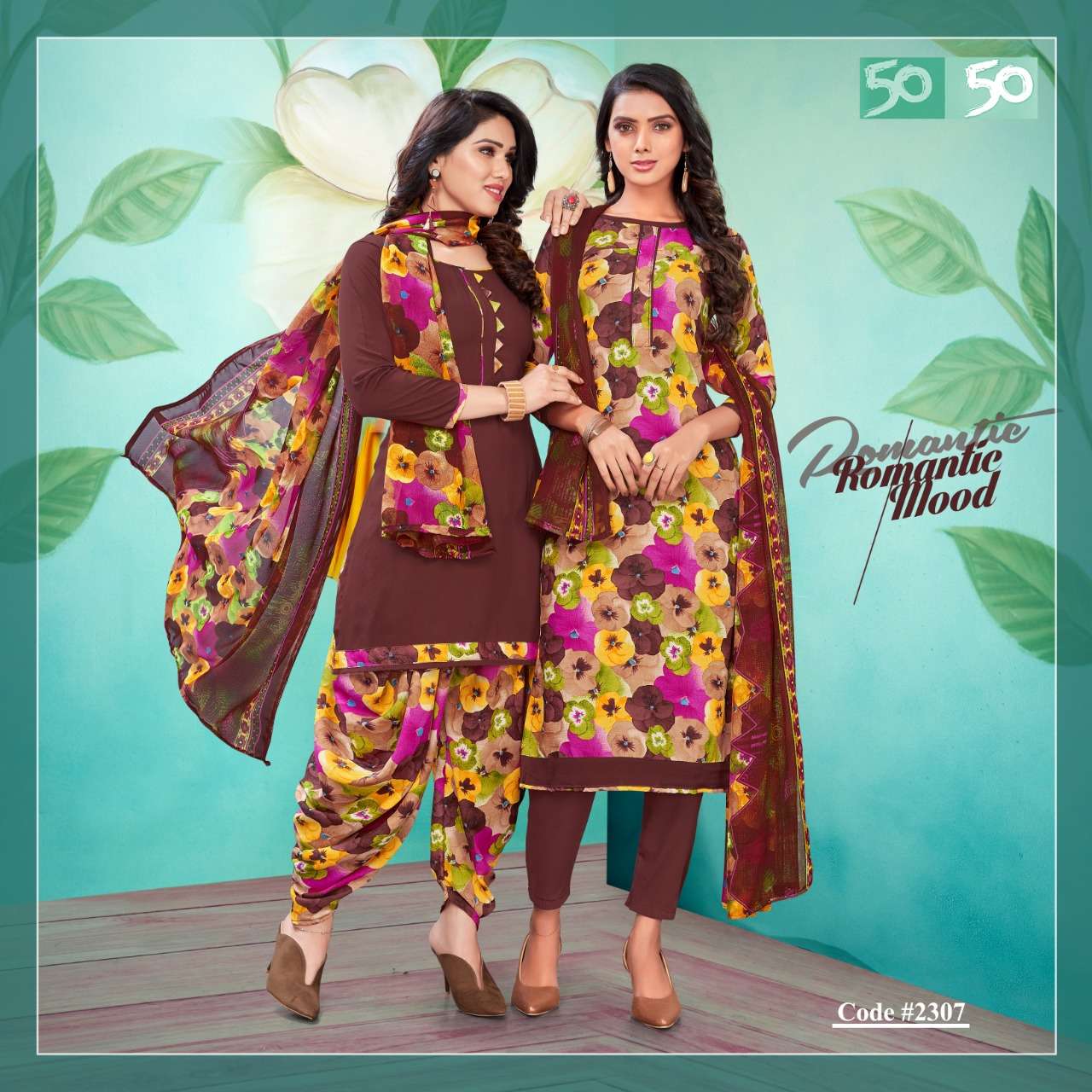 50 50 VOL-23 BY APPLE LEAF 2301 TO 2312 SERIES BEAUTIFUL SUITS COLORFUL STYLISH FANCY CASUAL WEAR & ETHNIC WEAR FANCY DRESSES AT WHOLESALE PRICE