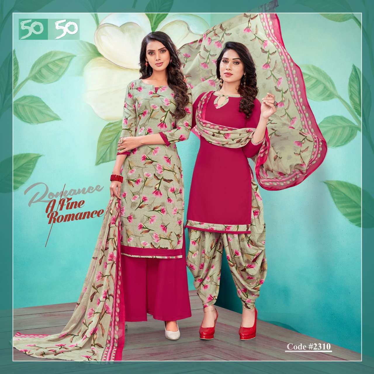 50 50 VOL-23 BY APPLE LEAF 2301 TO 2312 SERIES BEAUTIFUL SUITS COLORFUL STYLISH FANCY CASUAL WEAR & ETHNIC WEAR FANCY DRESSES AT WHOLESALE PRICE