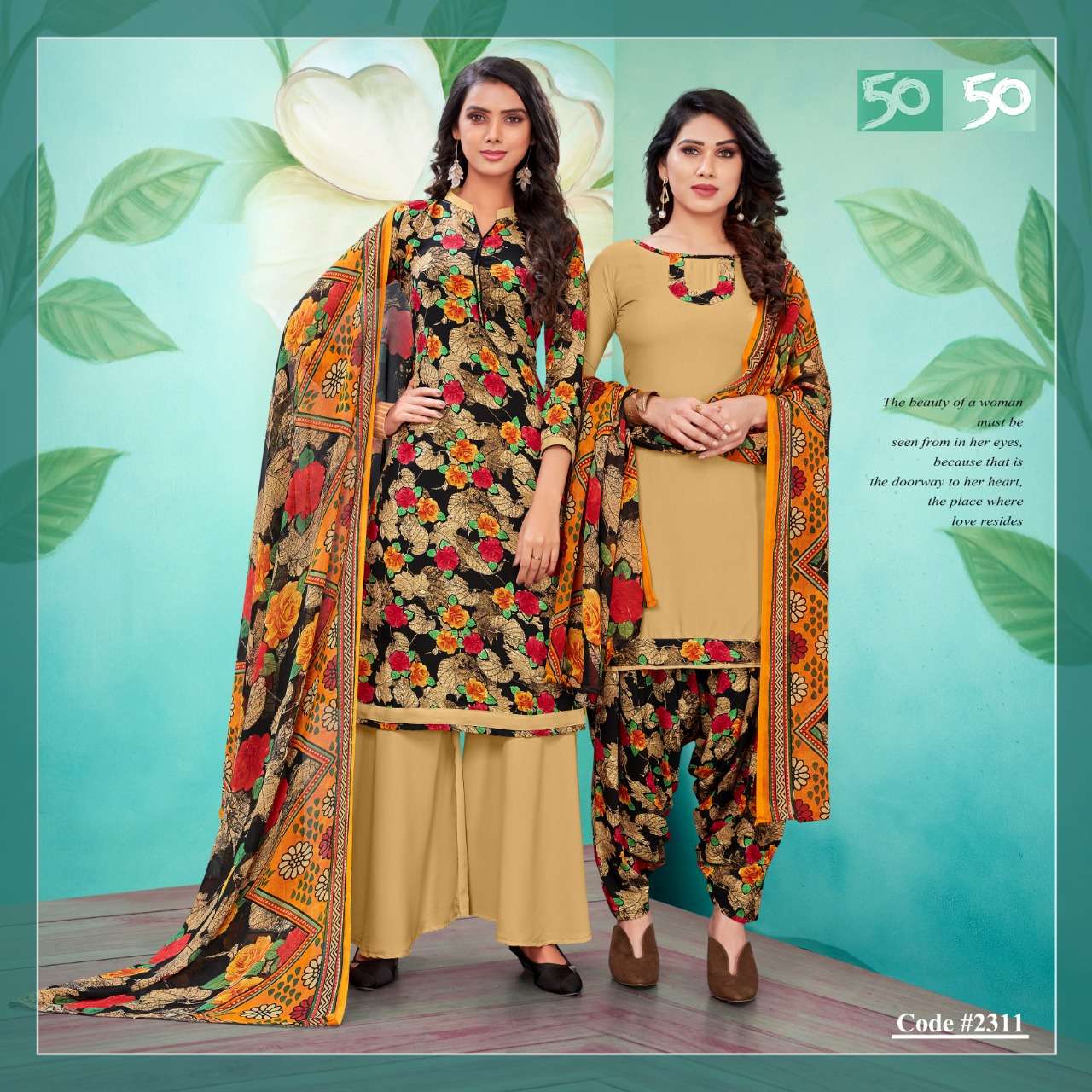 50 50 VOL-23 BY APPLE LEAF 2301 TO 2312 SERIES BEAUTIFUL SUITS COLORFUL STYLISH FANCY CASUAL WEAR & ETHNIC WEAR FANCY DRESSES AT WHOLESALE PRICE