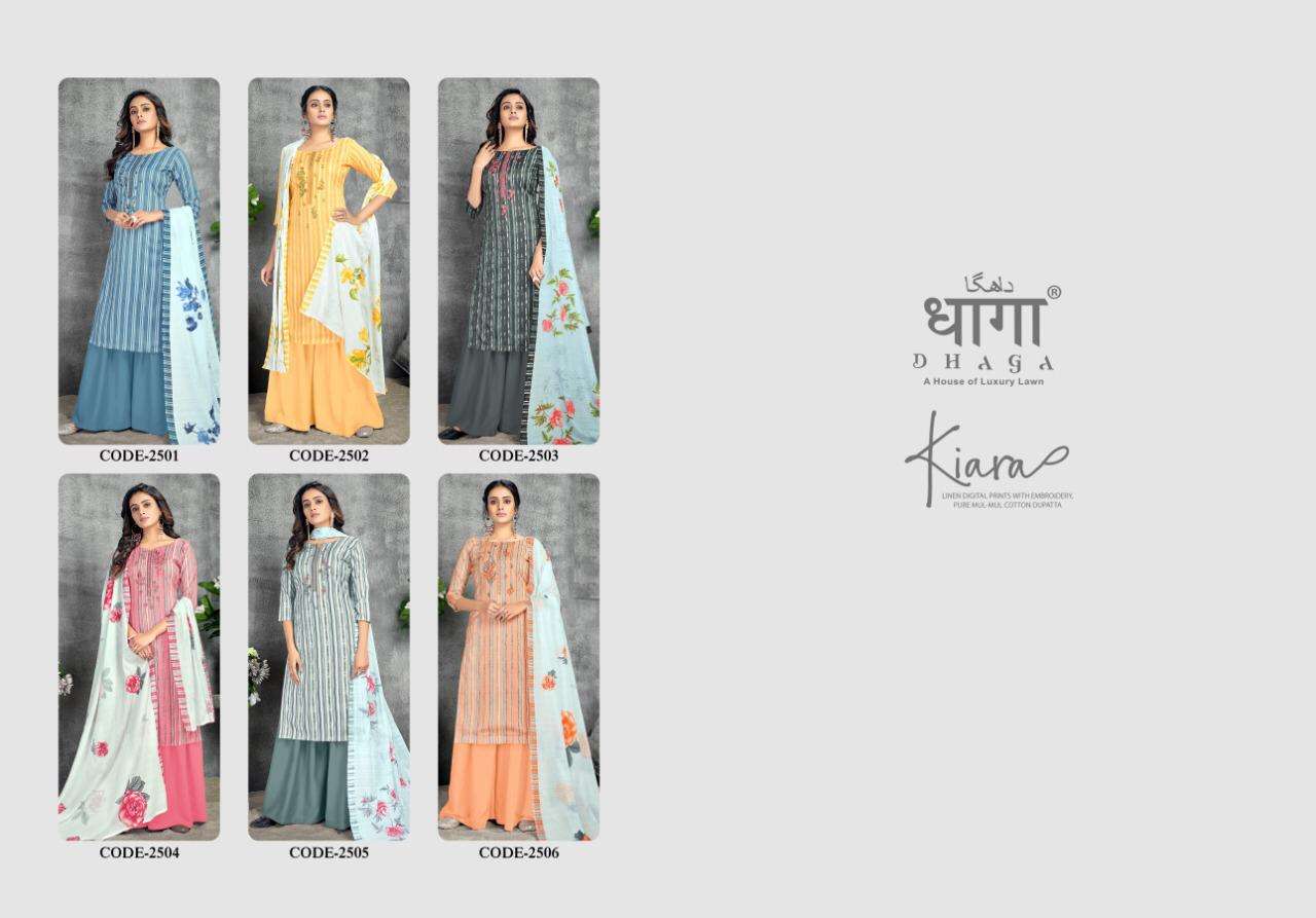 KIARA BY DHAGA 2501 TO 2506 SERIES BEAUTIFUL SUITS COLORFUL STYLISH FANCY CASUAL WEAR & ETHNIC WEAR LINEN DIGITAL PRINT EMBROIDERED DRESSES AT WHOLESALE PRICE