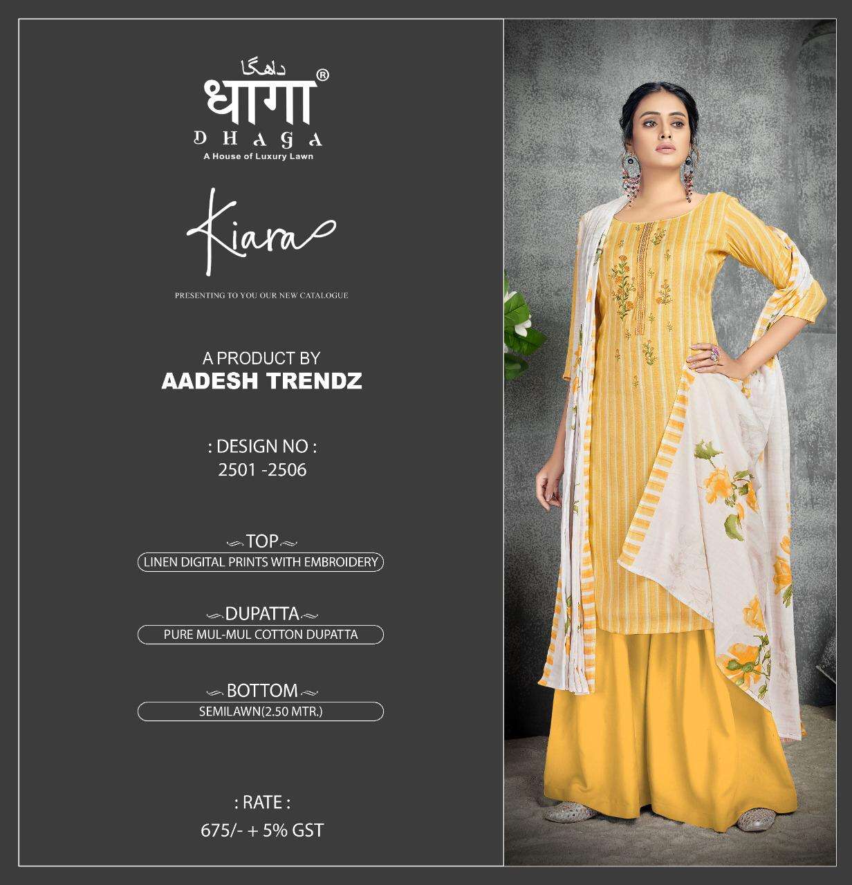 KIARA BY DHAGA 2501 TO 2506 SERIES BEAUTIFUL SUITS COLORFUL STYLISH FANCY CASUAL WEAR & ETHNIC WEAR LINEN DIGITAL PRINT EMBROIDERED DRESSES AT WHOLESALE PRICE