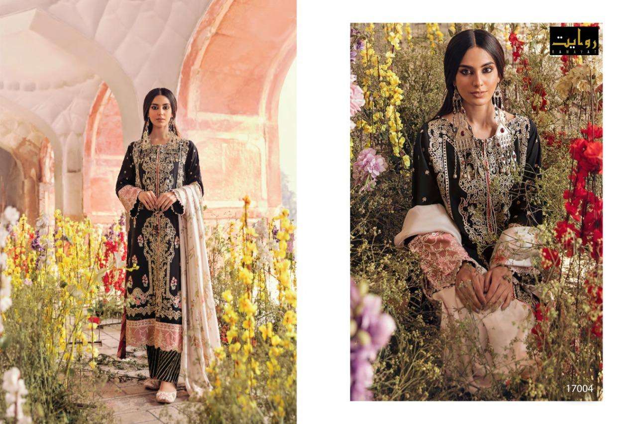 ALZOHAIB VOL-2 BY RAWAYAT 17001 TO 17005 SERIES BEAUTIFUL SUITS STYLISH COLORFUL FANCY CASUAL WEAR & ETHNIC WEAR PURE COTTON EMBROIDERED DRESSES AT WHOLESALE PRICE