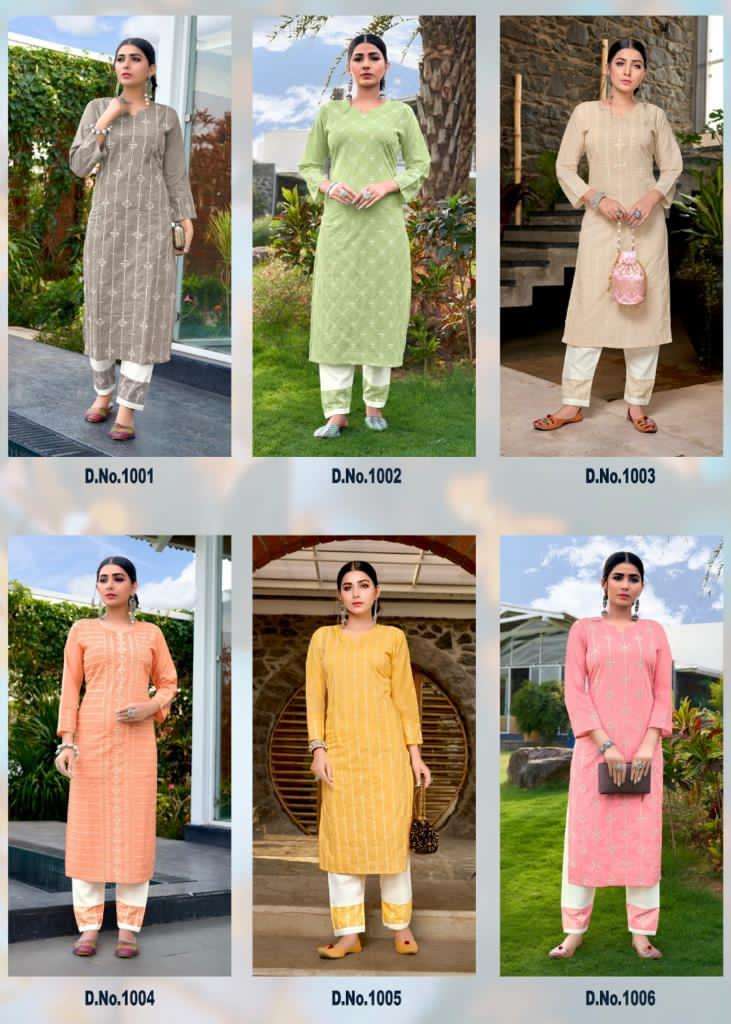 SHALEEN BY C9 1001 TO 1006 SERIES DESIGNER STYLISH FANCY COLORFUL BEAUTIFUL PARTY WEAR & ETHNIC WEAR COLLECTION PURE COTTON EMBROIDERY KURTIS WITH BOTTOM AT WHOLESALE PRICE