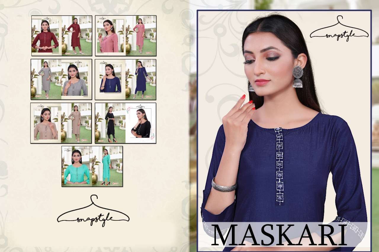 MASKARI BY SNAPSTYLE 1001 TO 1007 SERIES DESIGNER STYLISH FANCY COLORFUL BEAUTIFUL PARTY WEAR & ETHNIC WEAR COLLECTION VISCOSE MUSLIN EMBROIDERY KURTIS AT WHOLESALE PRICE