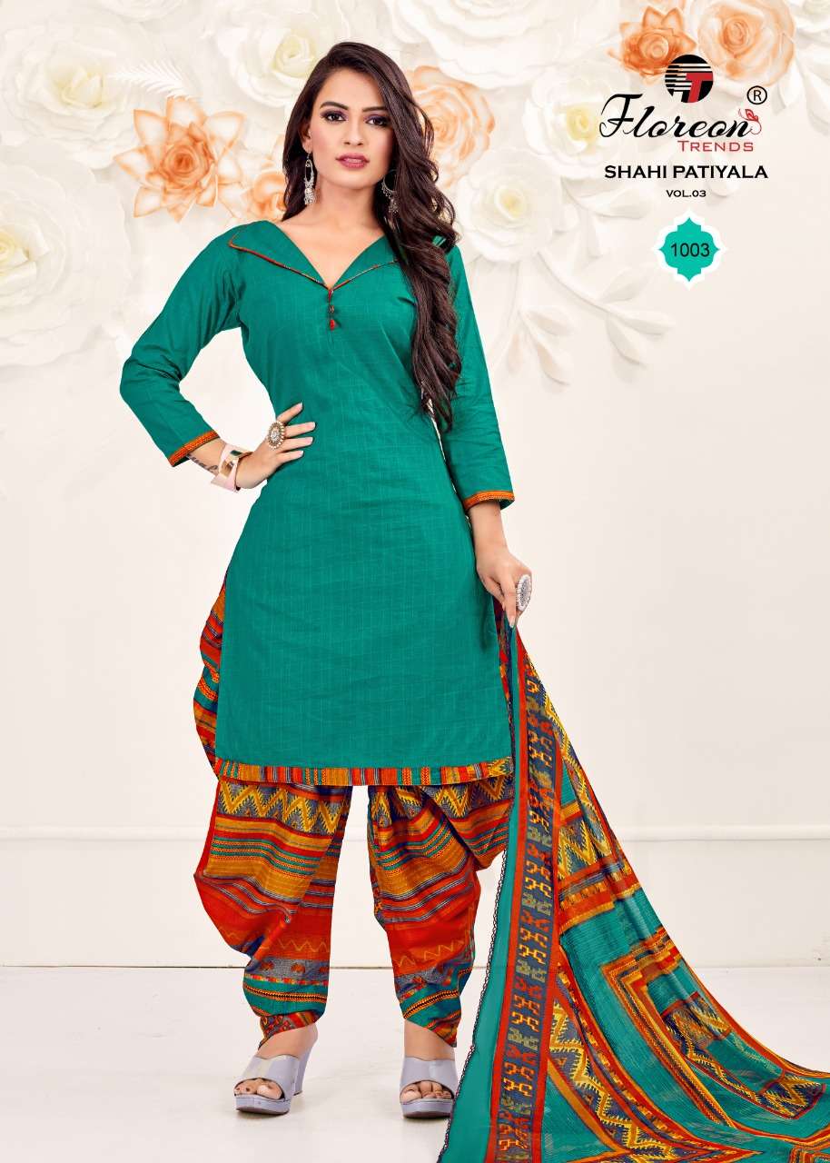 Shahi Patiyala Vol-3 By Florean Trends 14001 To 14010 Series Beautiful Festive Suits Colorful Stylish Fancy Casual Wear & Ethnic Wear Pure Cotton Print With Work Dresses At Wholesale Price