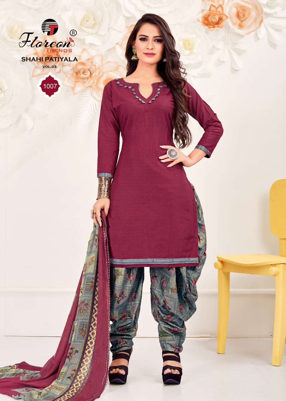 Shahi Patiyala Vol-3 By Florean Trends 14001 To 14010 Series Beautiful Festive Suits Colorful Stylish Fancy Casual Wear & Ethnic Wear Pure Cotton Print With Work Dresses At Wholesale Price