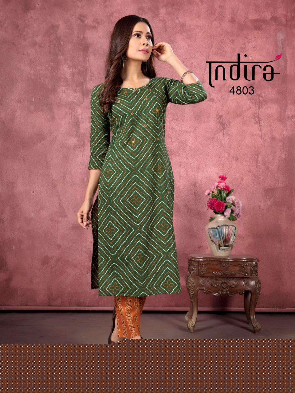 ROZ MEHER VOL-2 BY INDIRA 4801 TO 4805 SERIES DESIGNER STYLISH FANCY COLORFUL BEAUTIFUL PARTY WEAR & ETHNIC WEAR COLLECTION PURE CAMBRIC COTTON EMBROIDERY KURTIS WITH BOTTOM AT WHOLESALE PRICE
