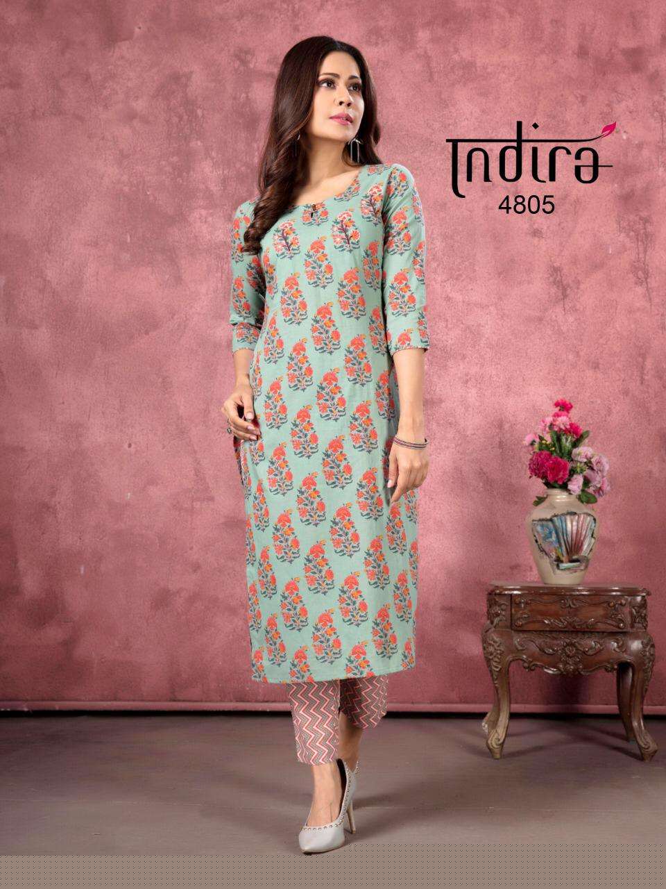 ROZ MEHER VOL-2 BY INDIRA 4801 TO 4805 SERIES DESIGNER STYLISH FANCY COLORFUL BEAUTIFUL PARTY WEAR & ETHNIC WEAR COLLECTION PURE CAMBRIC COTTON EMBROIDERY KURTIS WITH BOTTOM AT WHOLESALE PRICE