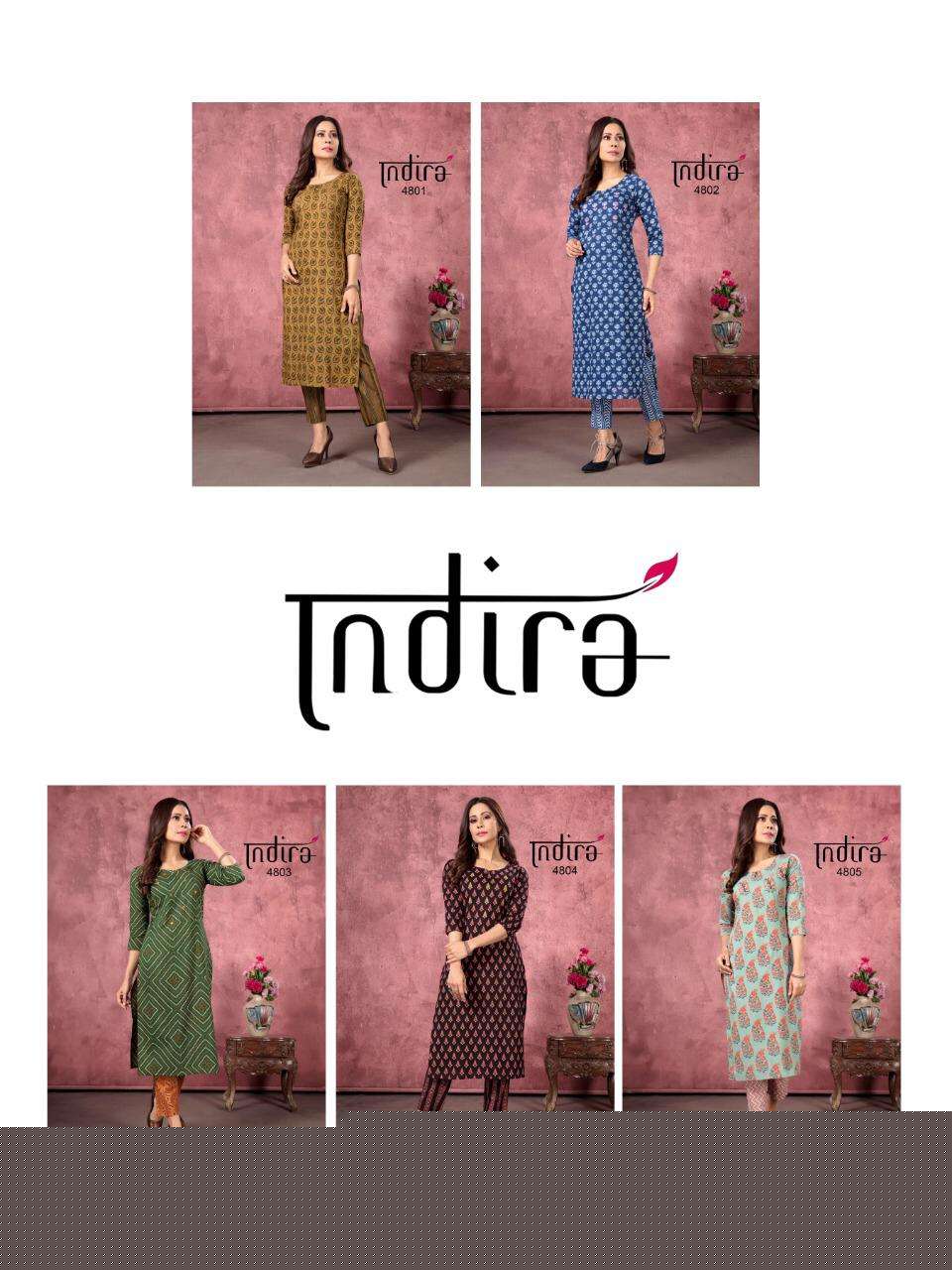ROZ MEHER VOL-2 BY INDIRA 4801 TO 4805 SERIES DESIGNER STYLISH FANCY COLORFUL BEAUTIFUL PARTY WEAR & ETHNIC WEAR COLLECTION PURE CAMBRIC COTTON EMBROIDERY KURTIS WITH BOTTOM AT WHOLESALE PRICE