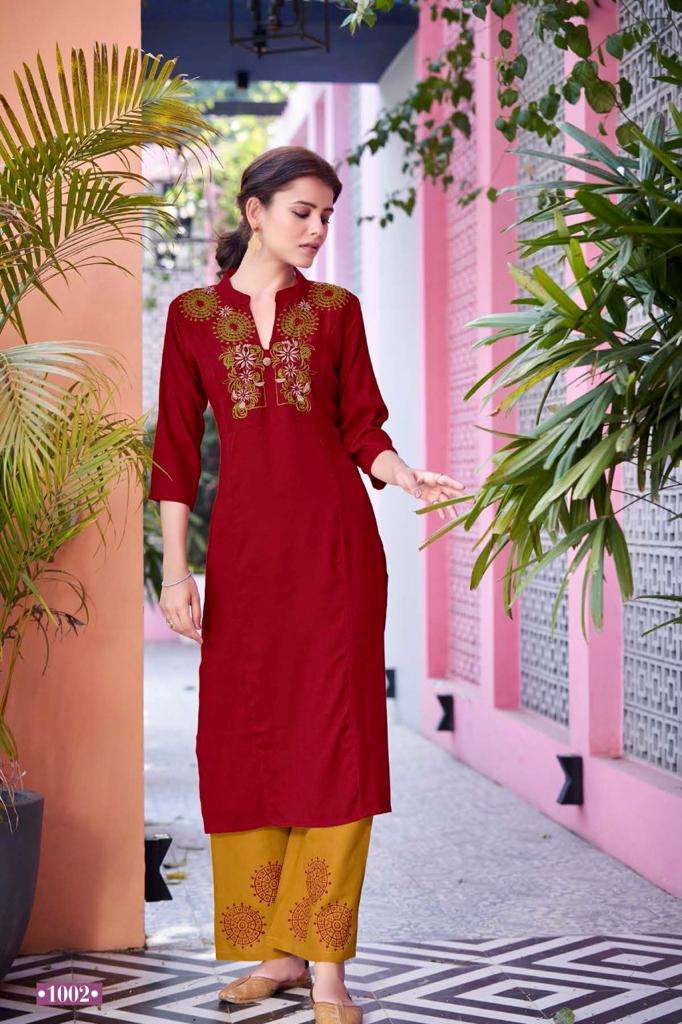 SAFARI BY C9 1001 TO 1004 SERIES DESIGNER STYLISH FANCY COLORFUL BEAUTIFUL PARTY WEAR & ETHNIC WEAR COLLECTION RAYON SLUB EMBROIDERY KURTIS WITH BOTTOM AT WHOLESALE PRICE
