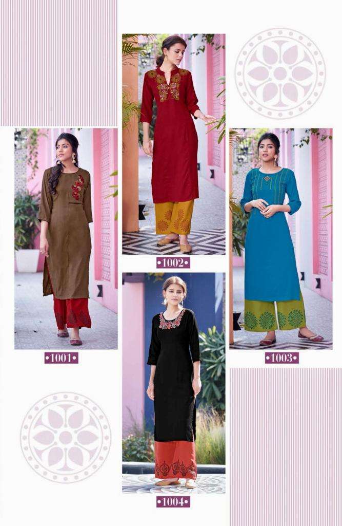SAFARI BY C9 1001 TO 1004 SERIES DESIGNER STYLISH FANCY COLORFUL BEAUTIFUL PARTY WEAR & ETHNIC WEAR COLLECTION RAYON SLUB EMBROIDERY KURTIS WITH BOTTOM AT WHOLESALE PRICE