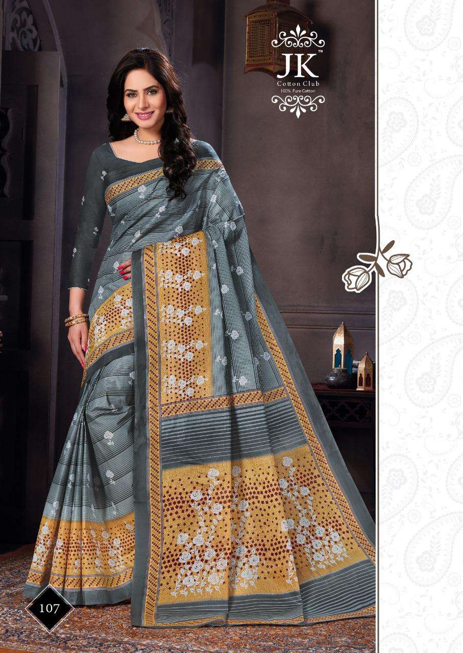 KESHAR PISTA VOL-1 BY JK COTTON CLUB 101 TO 120 SERIES INDIAN TRADITIONAL WEAR COLLECTION BEAUTIFUL STYLISH FANCY COLORFUL PARTY WEAR & OCCASIONAL WEAR PURE COTTON SAREES AT WHOLESALE PRICE