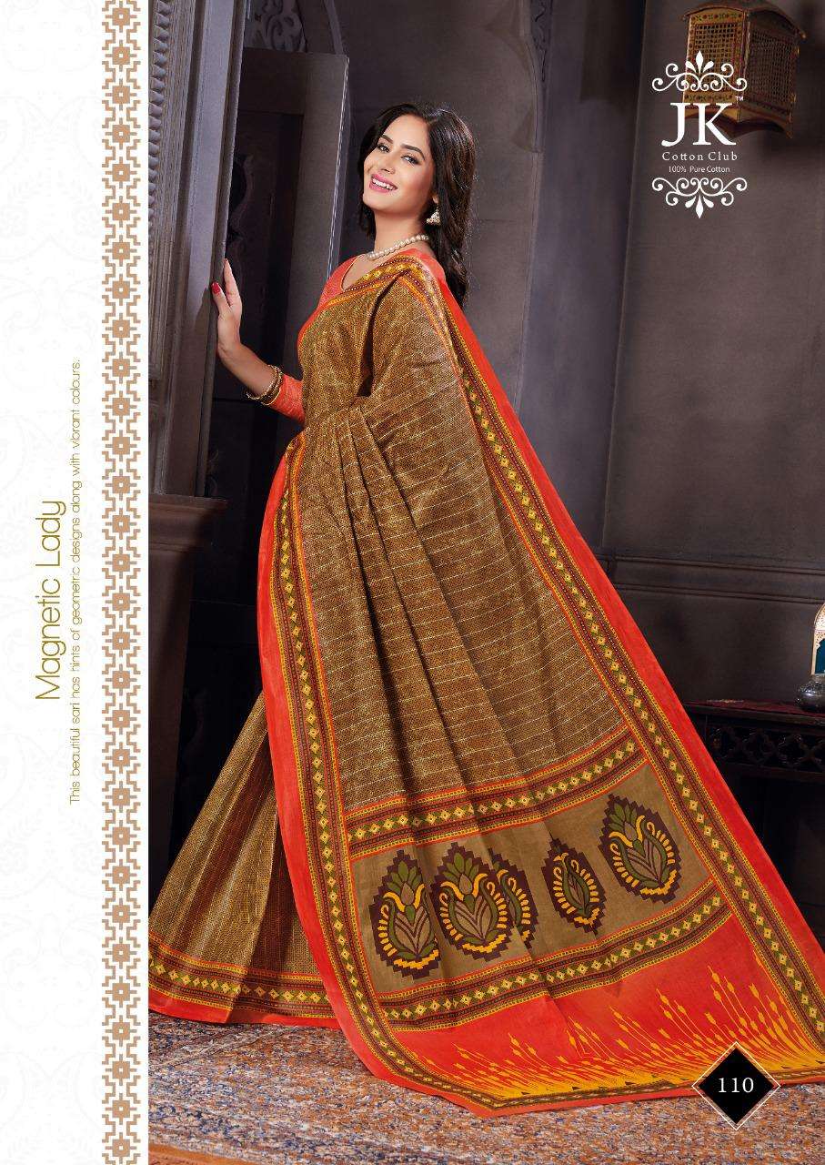 KESHAR PISTA VOL-1 BY JK COTTON CLUB 101 TO 120 SERIES INDIAN TRADITIONAL WEAR COLLECTION BEAUTIFUL STYLISH FANCY COLORFUL PARTY WEAR & OCCASIONAL WEAR PURE COTTON SAREES AT WHOLESALE PRICE