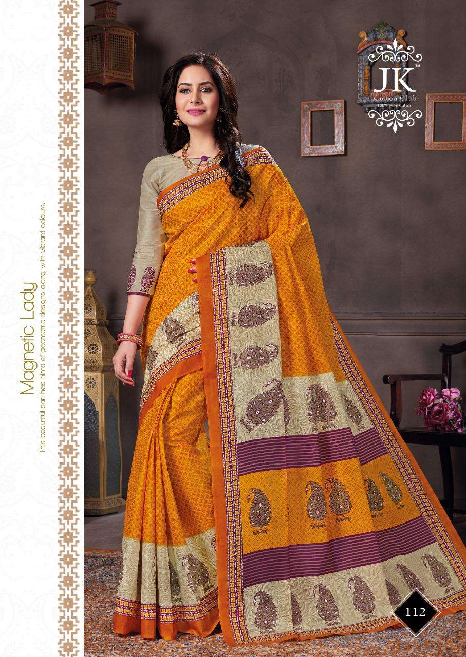 KESHAR PISTA VOL-1 BY JK COTTON CLUB 101 TO 120 SERIES INDIAN TRADITIONAL WEAR COLLECTION BEAUTIFUL STYLISH FANCY COLORFUL PARTY WEAR & OCCASIONAL WEAR PURE COTTON SAREES AT WHOLESALE PRICE