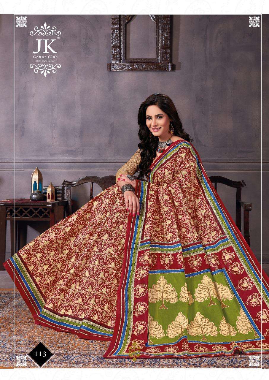 KESHAR PISTA VOL-1 BY JK COTTON CLUB 101 TO 120 SERIES INDIAN TRADITIONAL WEAR COLLECTION BEAUTIFUL STYLISH FANCY COLORFUL PARTY WEAR & OCCASIONAL WEAR PURE COTTON SAREES AT WHOLESALE PRICE