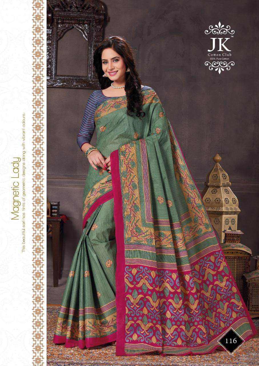 KESHAR PISTA VOL-1 BY JK COTTON CLUB 101 TO 120 SERIES INDIAN TRADITIONAL WEAR COLLECTION BEAUTIFUL STYLISH FANCY COLORFUL PARTY WEAR & OCCASIONAL WEAR PURE COTTON SAREES AT WHOLESALE PRICE