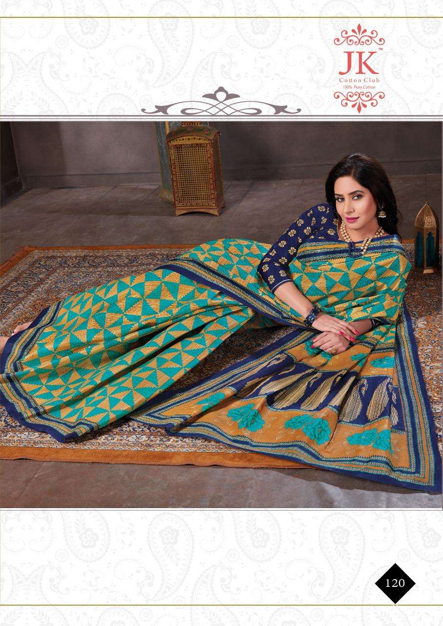KESHAR PISTA VOL-1 BY JK COTTON CLUB 101 TO 120 SERIES INDIAN TRADITIONAL WEAR COLLECTION BEAUTIFUL STYLISH FANCY COLORFUL PARTY WEAR & OCCASIONAL WEAR PURE COTTON SAREES AT WHOLESALE PRICE