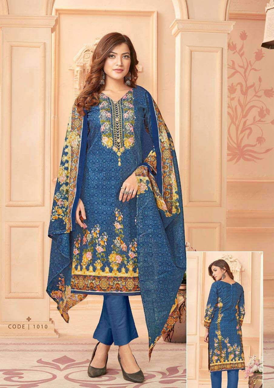 NARGISH VOL-11 BY JAGRUTI 1001 TO 1010 SERIES BEAUTIFUL SUITS COLORFUL STYLISH FANCY CASUAL WEAR & ETHNIC WEAR PURE COTTON DRESSES AT WHOLESALE PRICE