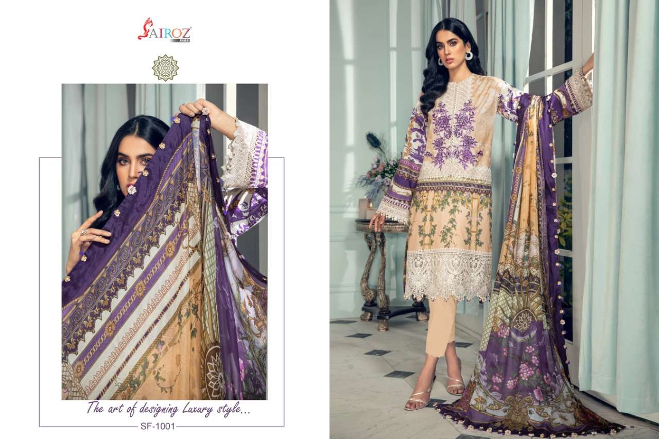Anaya Luxury Lawn-21 By Sairoz Fabs 1001 To 1004 Series Pakistani Suits Beautiful Fancy Colorful Stylish Party Wear & Occasional Wear Pure Cotton Digital Print With Embroidery Dresses At Wholesale Price