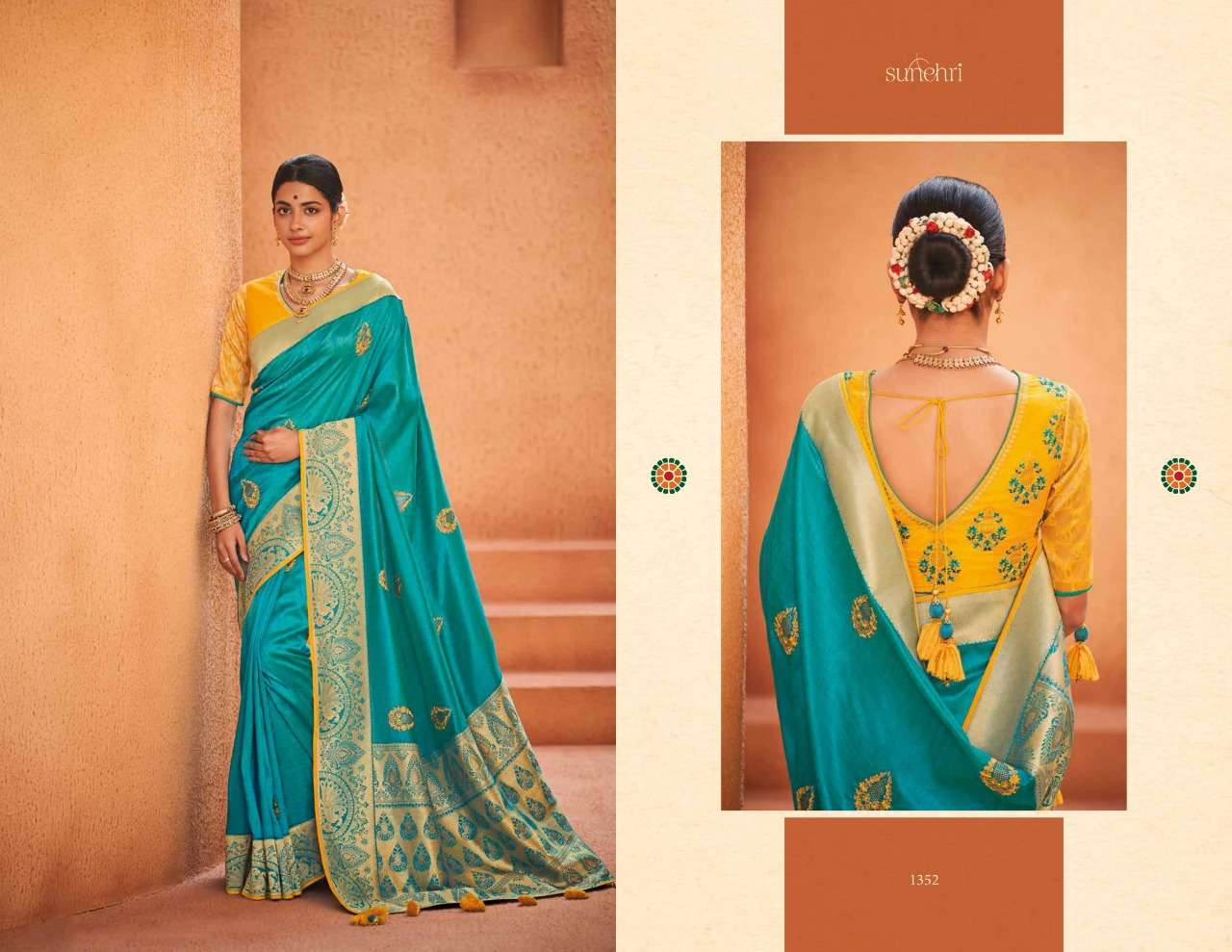 SUNEHRI VOL-14 BY KIMORA FASHION 1351 TO 1368 SERIES INDIAN TRADITIONAL WEAR COLLECTION BEAUTIFUL STYLISH FANCY COLORFUL PARTY WEAR & OCCASIONAL WEAR FANCY SAREES AT WHOLESALE PRICE