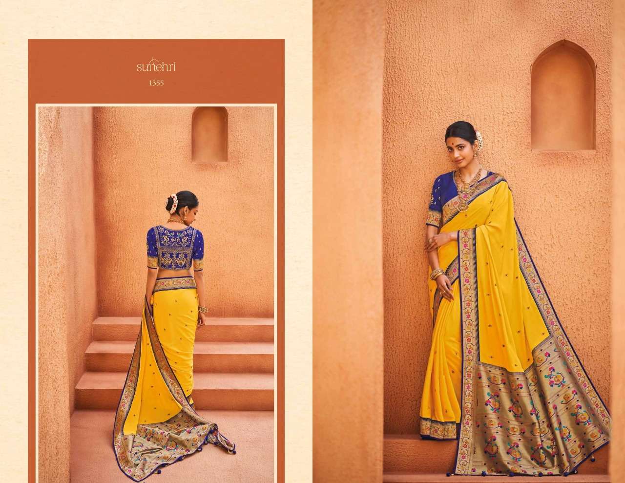 SUNEHRI VOL-14 BY KIMORA FASHION 1351 TO 1368 SERIES INDIAN TRADITIONAL WEAR COLLECTION BEAUTIFUL STYLISH FANCY COLORFUL PARTY WEAR & OCCASIONAL WEAR FANCY SAREES AT WHOLESALE PRICE