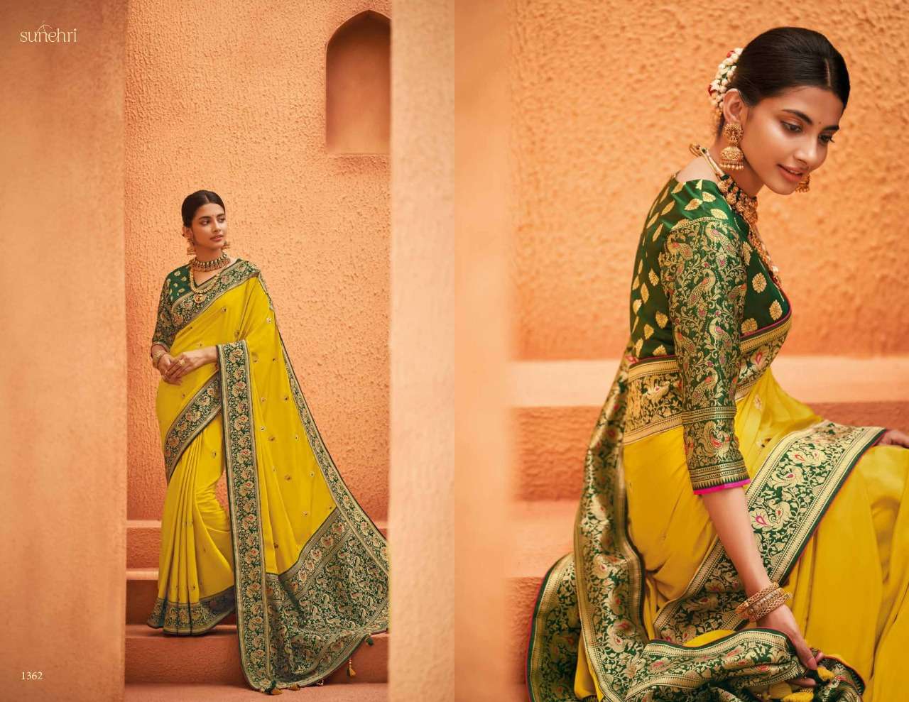 SUNEHRI VOL-14 BY KIMORA FASHION 1351 TO 1368 SERIES INDIAN TRADITIONAL WEAR COLLECTION BEAUTIFUL STYLISH FANCY COLORFUL PARTY WEAR & OCCASIONAL WEAR FANCY SAREES AT WHOLESALE PRICE