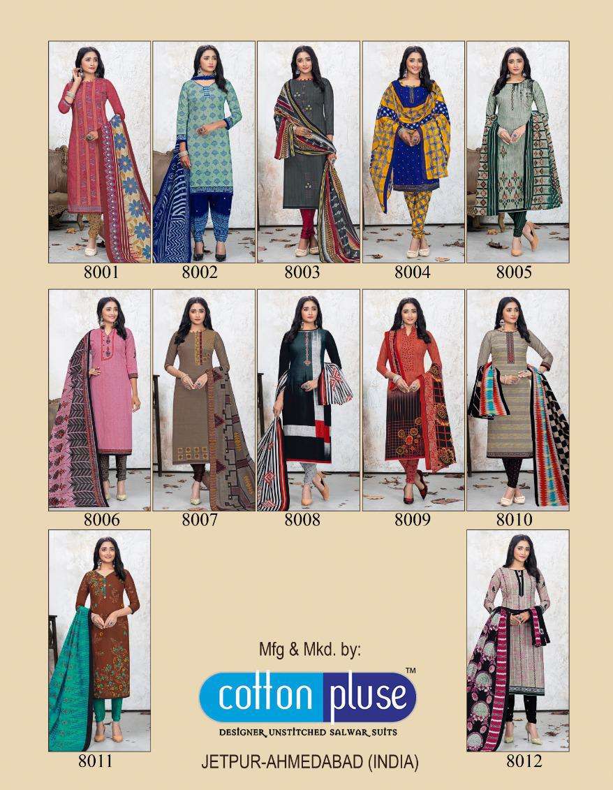 PALI EXP VOL-8 BY COTTON PLUSE 8001 TO 8012 SERIES BEAUTIFUL SUITS COLORFUL STYLISH FANCY CASUAL WEAR & ETHNIC WEAR PURE COTTON DRESSES AT WHOLESALE PRICE