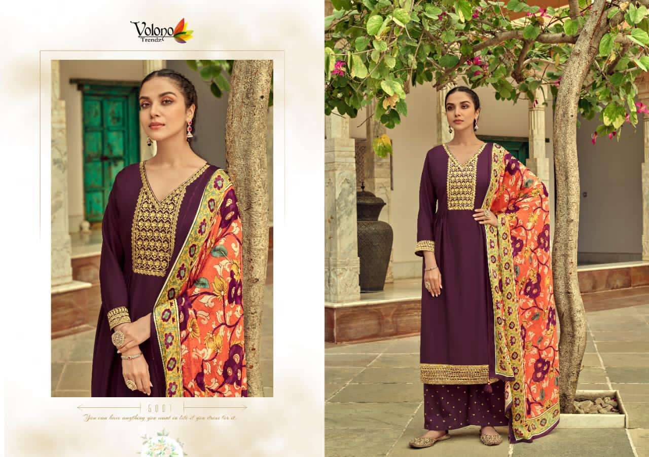 EHRUM BY VOLONO TRENDZ 6001 TO 6008 SERIES BEAUTIFUL SUITS COLORFUL STYLISH FANCY CASUAL WEAR & ETHNIC WEAR TUSSAR SILK EMBROIDERED DRESSES AT WHOLESALE PRICE