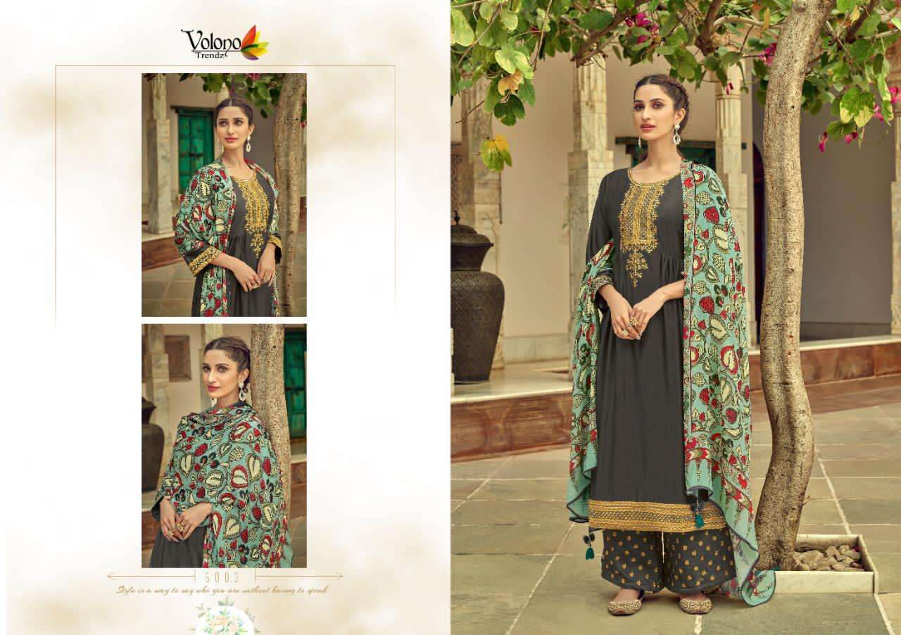 EHRUM BY VOLONO TRENDZ 6001 TO 6008 SERIES BEAUTIFUL SUITS COLORFUL STYLISH FANCY CASUAL WEAR & ETHNIC WEAR TUSSAR SILK EMBROIDERED DRESSES AT WHOLESALE PRICE
