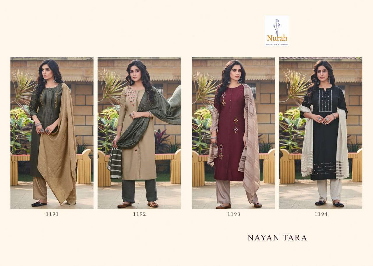 NAYAN TARA BY NURAH 1191 TO 1194 SERIES BEAUTIFUL SUITS COLORFUL STYLISH FANCY CASUAL WEAR & ETHNIC WEAR MUSLIN SILK WITH WORK DRESSES AT WHOLESALE PRICE