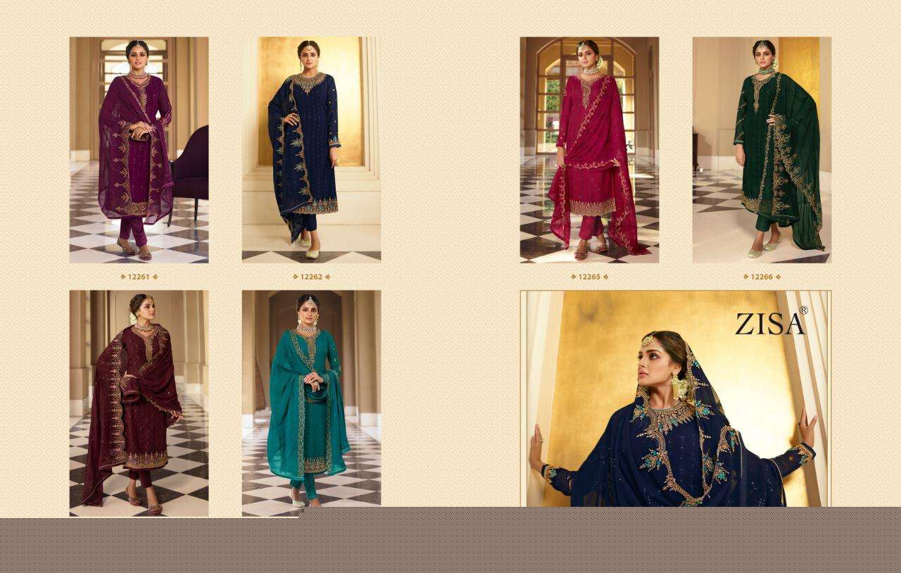 ZISA VOL-67 BY MEERA TRENDZ 12261 TO 12266 SERIES BEAUTIFUL STYLISH SUITS FANCY COLORFUL CASUAL WEAR & ETHNIC WEAR & READY TO WEAR GEORGETTE WITH EMBROIDERY DRESSES AT WHOLESALE PRICE