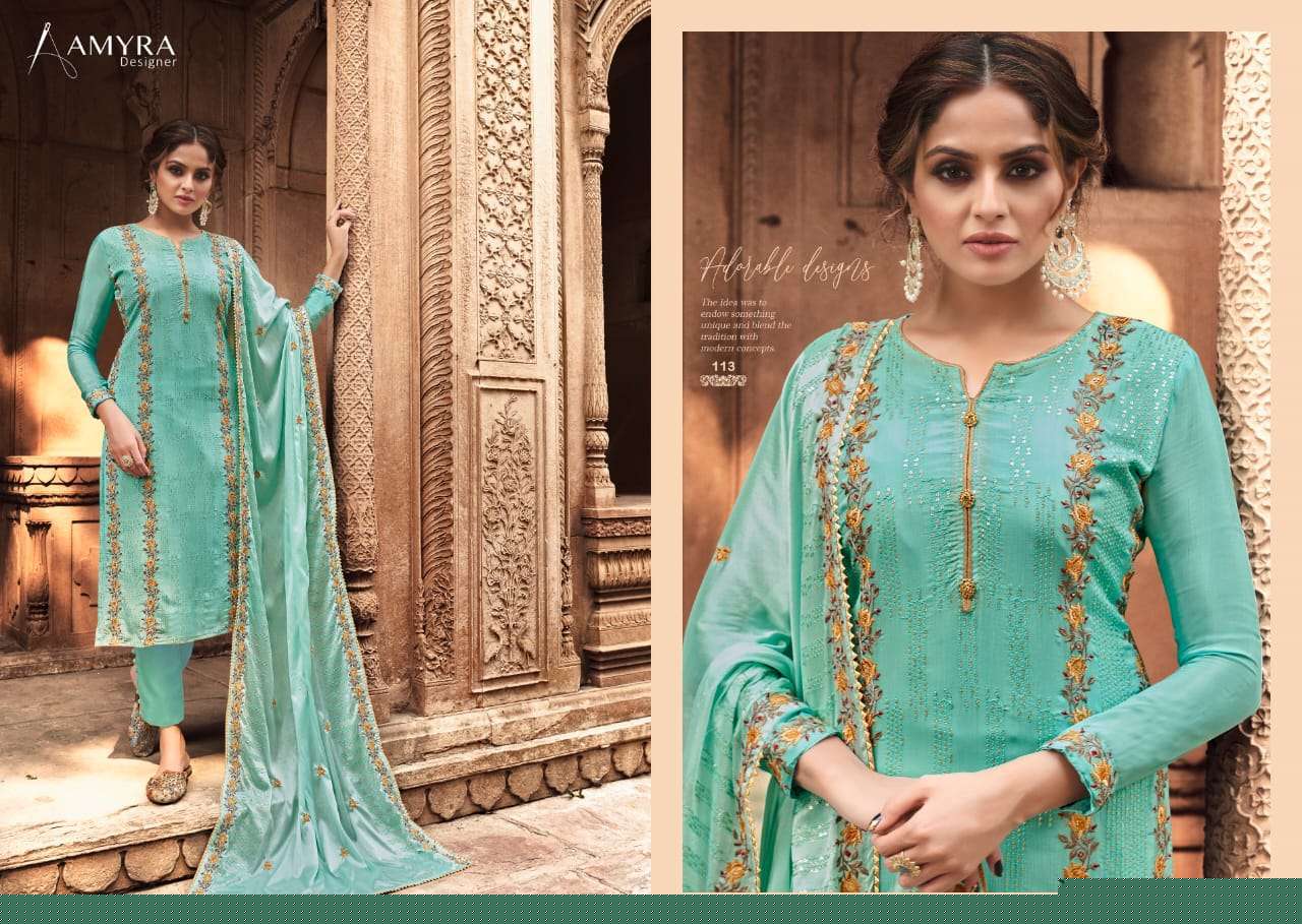 Nazrana Vol-3 By Amyra Designer 111 To 115 Series Beautiful Suits Colorful Stylish Fancy Casual Wear & Ethnic Wear Pure Viscose Chinnon Embroidered Dresses At Wholesale Price