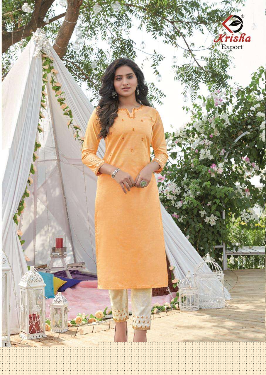 LYRA BY KRISHA EXPORTS 1001 TO 1004 SERIES STYLISH FANCY BEAUTIFUL COLORFUL CASUAL WEAR & ETHNIC WEAR COTTON EMBROIDERED KURTIS WITH BOTTOM AT WHOLESALE PRICE