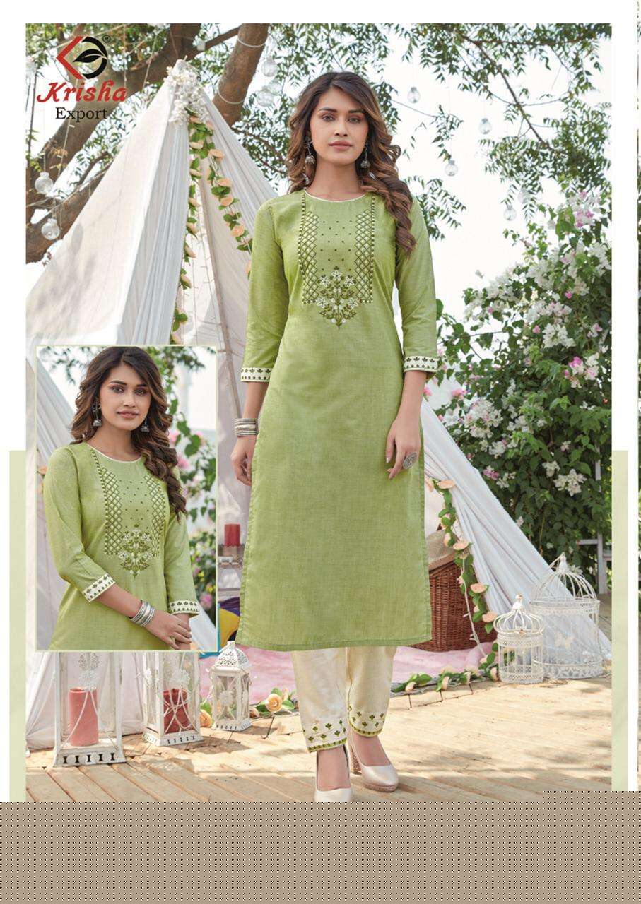 LYRA BY KRISHA EXPORTS 1001 TO 1004 SERIES STYLISH FANCY BEAUTIFUL COLORFUL CASUAL WEAR & ETHNIC WEAR COTTON EMBROIDERED KURTIS WITH BOTTOM AT WHOLESALE PRICE