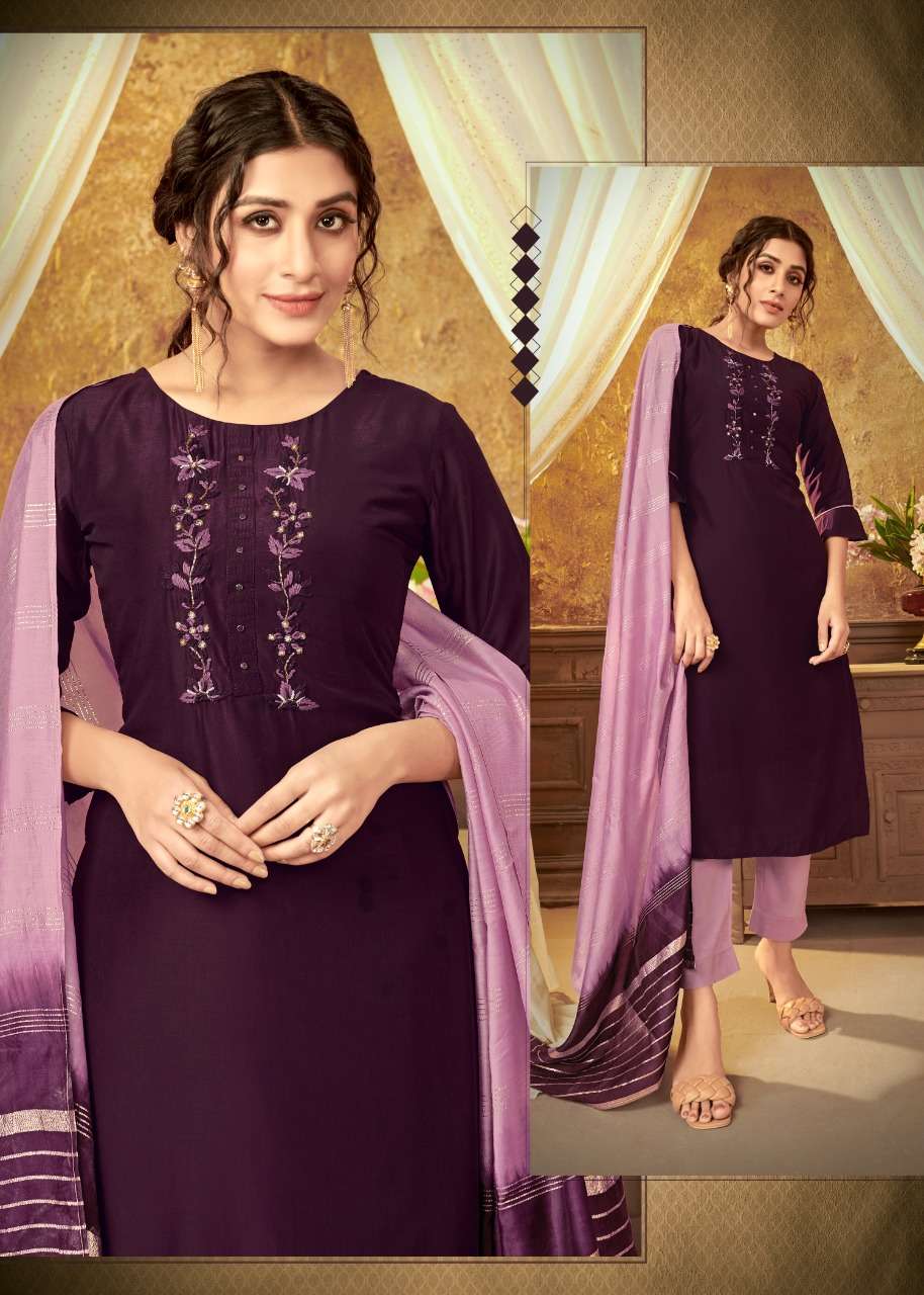 PULSBEBRRY BY 4 COLOURS 10001 TO 10005 SERIES BEAUTIFUL SUITS COLORFUL STYLISH FANCY CASUAL WEAR & ETHNIC WEAR PURE MUSLIN WITH HANDWORK DRESSES AT WHOLESALE PRICE