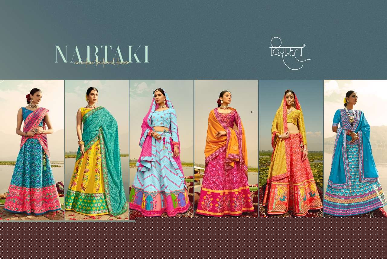 NARTAKI BY VIRASAT 2001 TO 2006 SERIES BEAUTIFUL COLORFUL FANCY WEDDING COLLECTION OCCASIONAL WEAR & PARTY WEAR HEAVY KILLER SILK LEHENGAS AT WHOLESALE PRICE
