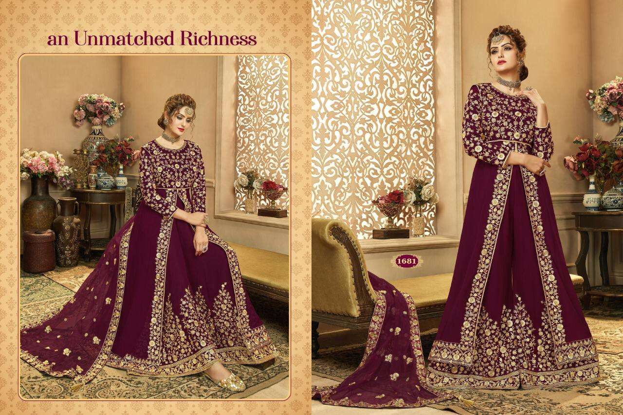 FLORENCE VOL-3 BY A.M. CREATION 1681 TO 1684 SERIES BEAUTIFUL STYLISH ANARKALI SUITS FANCY COLORFUL CASUAL WEAR & ETHNIC WEAR & READY TO WEAR FAUX GEORGETTE EMBROIDERED DRESSES AT WHOLESALE PRICE