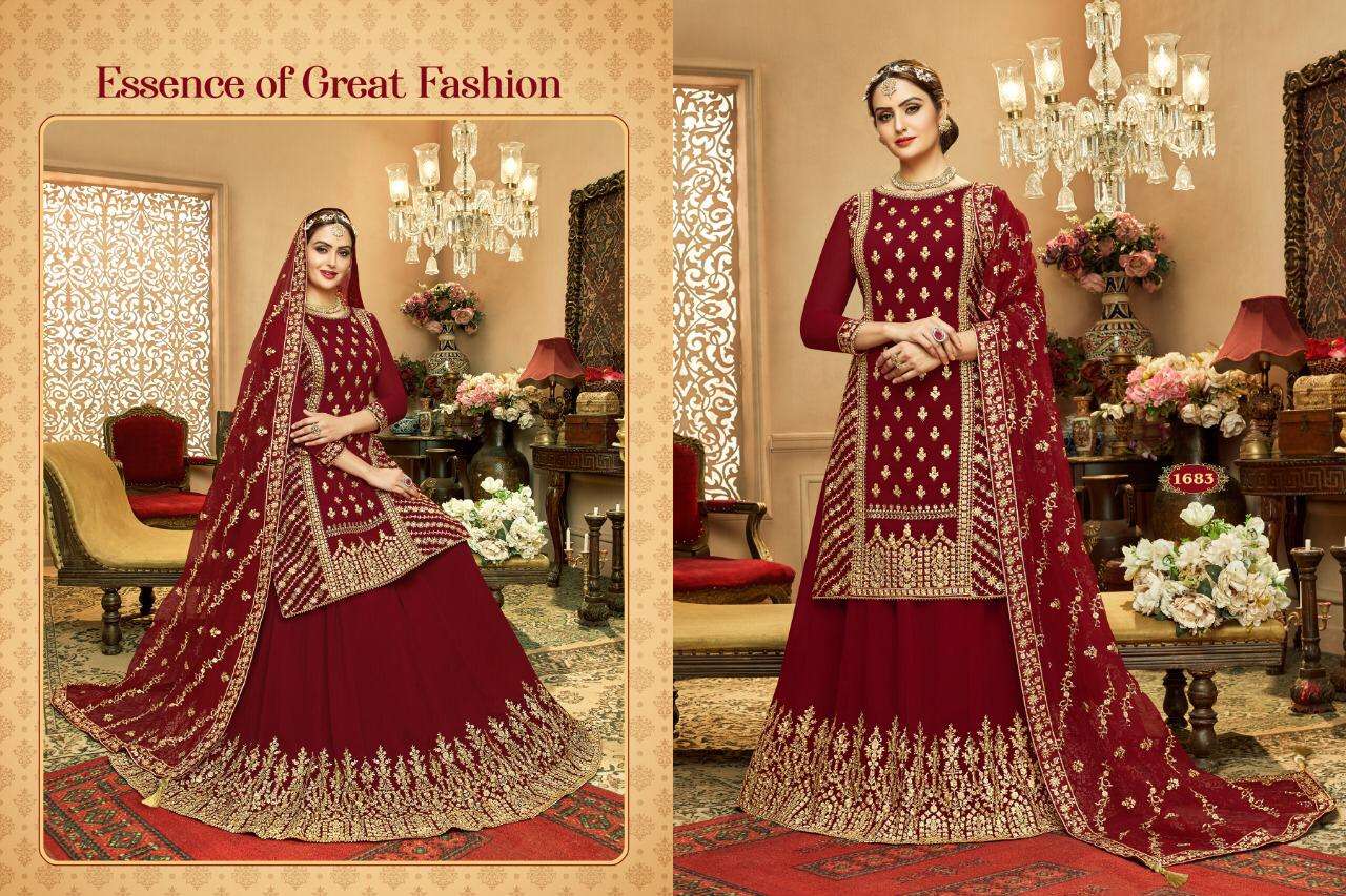 FLORENCE VOL-3 BY A.M. CREATION 1681 TO 1684 SERIES BEAUTIFUL STYLISH ANARKALI SUITS FANCY COLORFUL CASUAL WEAR & ETHNIC WEAR & READY TO WEAR FAUX GEORGETTE EMBROIDERED DRESSES AT WHOLESALE PRICE